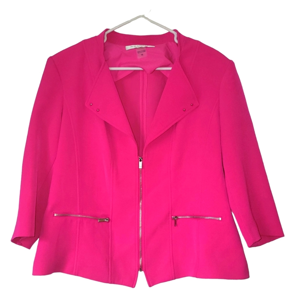 Neon pink Peter Nygard blazer zip front size 16. Working pockets.